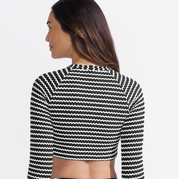 Land's End Crochet long sleeve bikini top bottoms built-in bra black white Var - Picture 6 of 11